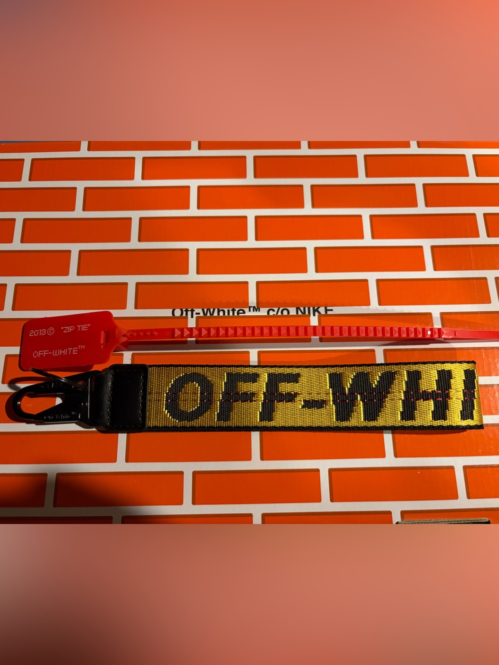 Off-White Yellow and Black Industrial Key Strap with Red Zip Tie